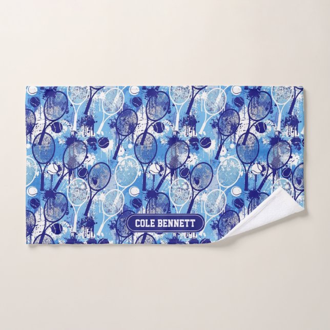 Personalized Name Tennis Towel Blue Arty Pattern (Hand Towel)