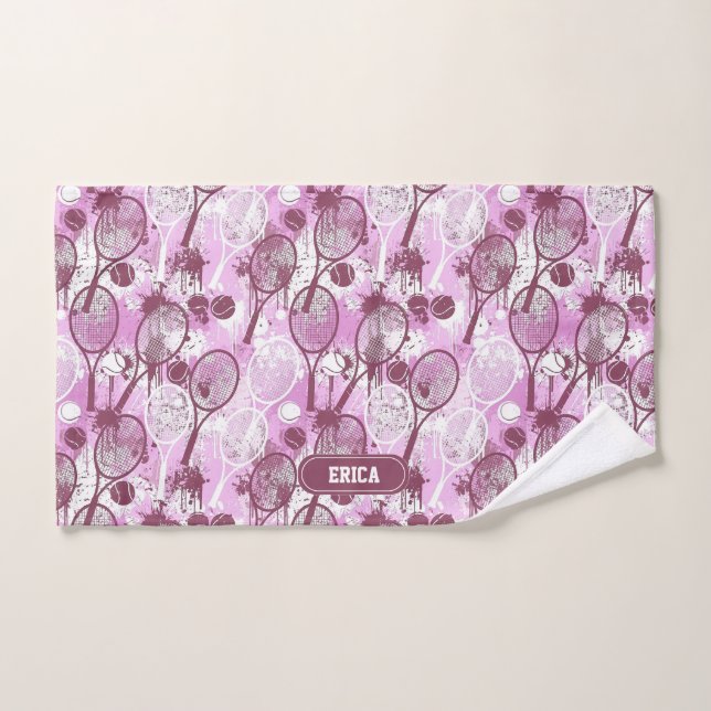 Personalized Name Tennis Towel Pink Arty Pattern (Hand Towel)
