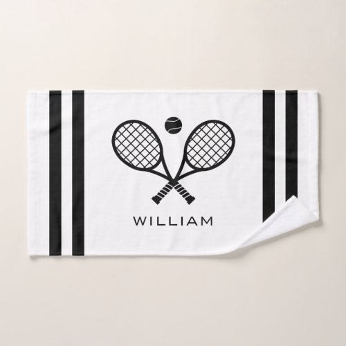 Personalized Name Tennis White Stripes  Hand Towel