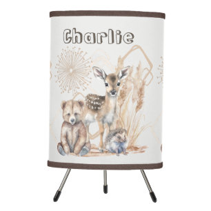 Personalized Name Text Boho Woodland Forest Animal Tripod Lamp