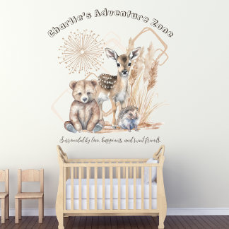 Personalized Name Text Boho Woodland Forest Animal Wall Decal