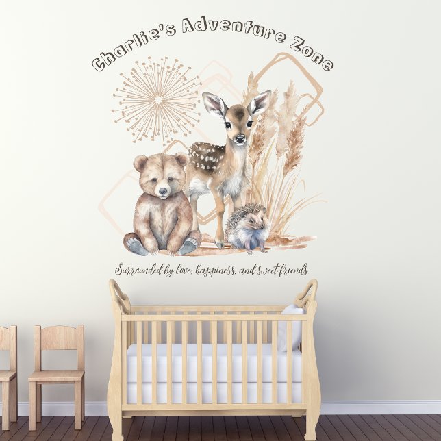 Personalized Name Text Boho Woodland Forest Animal Wall Decal (Creator Uploaded)