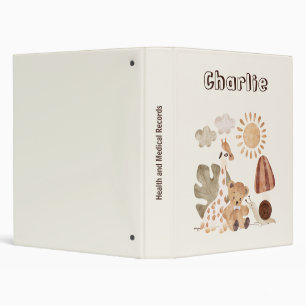 Personalized Name Text Boho Woodland Jungle Animal 3 Ring Binder