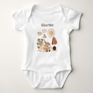 Personalized Name Text Boho Woodland Jungle Animal Baby Bodysuit