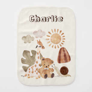 Personalized Name Text Boho Woodland Jungle Animal Baby Burp Cloth