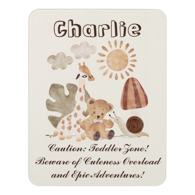 Personalized Name Text Boho Woodland Jungle Animal Door Sign (Contemporary Vert)
