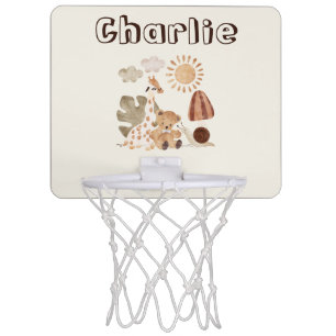 Personalized Name Text Boho Woodland Jungle Animal Mini Basketball Hoop