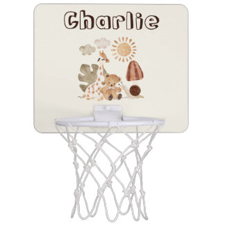 Personalized Name Text Boho Woodland Jungle Animal Mini Basketball Hoop