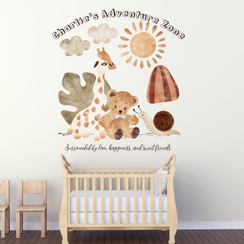 Personalized Name Text Boho Woodland Jungle Animal Wall Decal