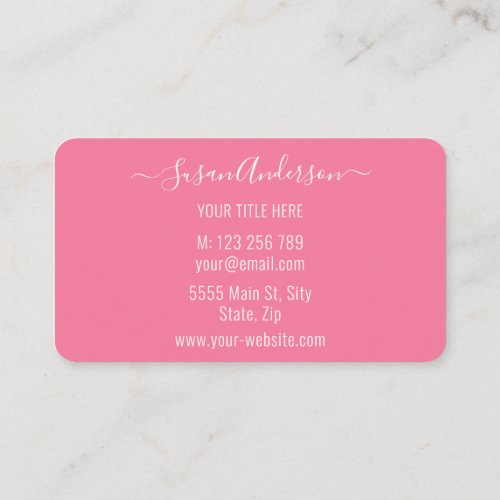 Personalized Name Text Info Pink Business Cards