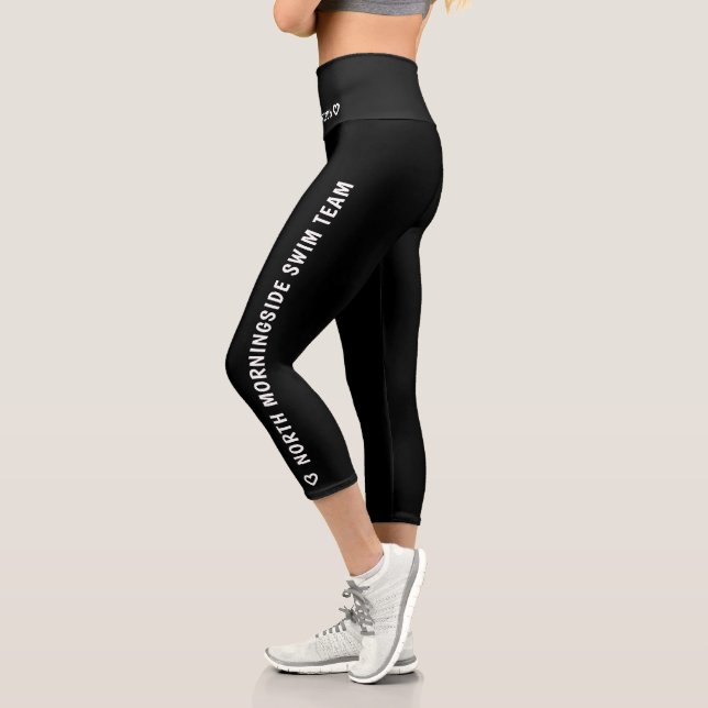 Personalized Name Text Logo Simple Black Sport Capri Leggings (Left)