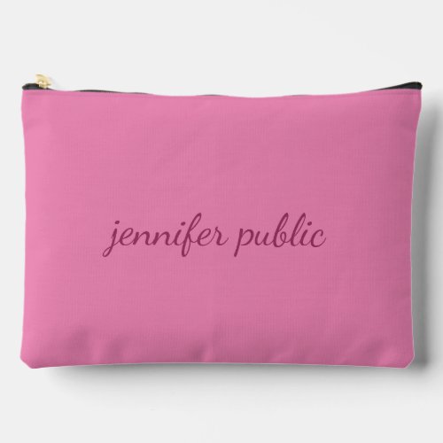 Personalized Name Text Pink Elegant Typography Accessory Pouch