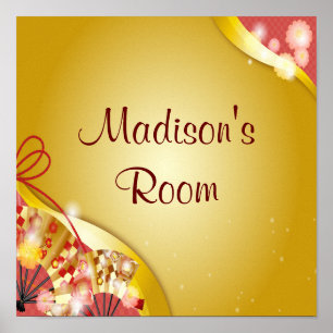 Personalized Name Text Pink Gold Floral Abstract Poster