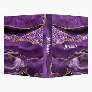 Personalized Name Text Purple Gold Glitter Binder