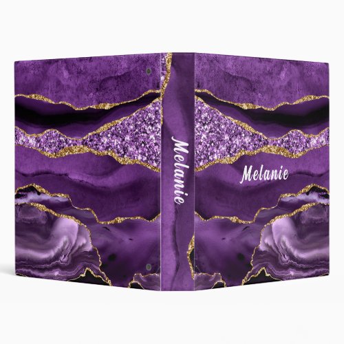Personalized Name Text Purple Gold Glitter Binder