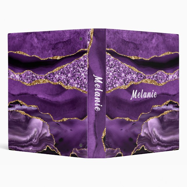 Personalized Name Text Purple Gold Glitter Binder (Background)