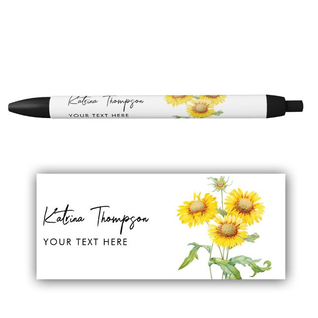 Personalized Name & Text Rustic Yellow Sunflowers Pen (Personalized Name & Text Rustic Yellow Sunflowers Pen)