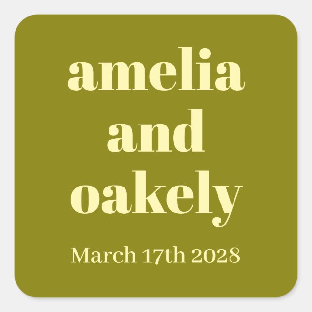PERSONALIZED NAME & TEXT SIMPLE STYLISH WEDDING SQUARE STICKER (Front)