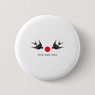 Personalized Name Text Swallow Japan Vintage T Shi Button