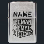Personalized Name The Man The Myth The Legend Zippo Lighter<br><div class="desc">Personalized your own name,  "the Man the Myth the Legend" typography design,  great custom gift for men,  dad,  grandpa,  husband,  boyfriend on father's day,  birthday,  anniversary,  and any special day.</div>