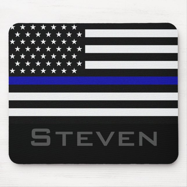Personalized Name Thin Blue Line Flag Mouse Pad (Front)