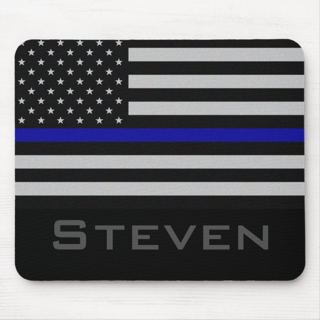 Personalized Name Thin Blue Line Flag Mouse Pad (Front)