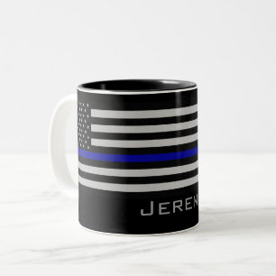 Personalized Name Thin Blue Line Flag Two-Tone Coffee Mug