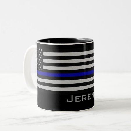 Personalized Name Thin Blue Line Flag Two-tone Coffee Mug