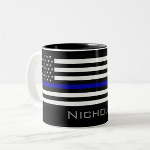 Personalized Name Thin Blue Line Flag Two-Tone Coffee Mug
