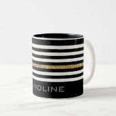 Personalized Name Thin Gold Line Glitter Flag Two-Tone Coffee Mug (Front Right)