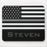 Personalized Name Thin Gray Line Flag Mouse Pad at Zazzle