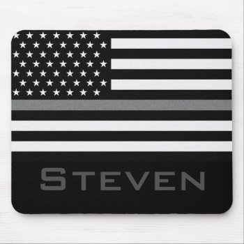 Personalized Name Thin Gray Line Flag Mouse Pad by ThinBlueLineDesign at Zazzle