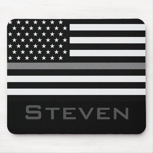 Personalized Name Thin Gray Line Flag Mouse Pad (Front)