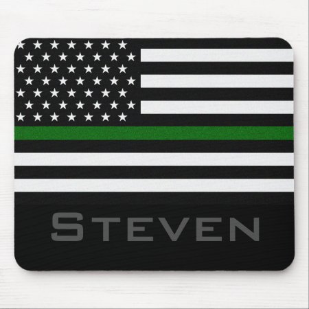Personalized Name Thin Green Line Flag Mouse Pad