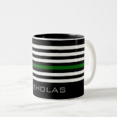 Personalized Name Thin Green Line Flag Two-Tone Coffee Mug (Front Right)