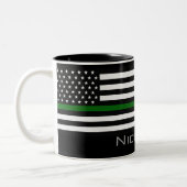 Personalized Name Thin Green Line Flag Two-Tone Coffee Mug (Left)