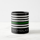 Personalized Name Thin Green Line Flag Two-Tone Coffee Mug (Center)