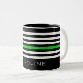 Personalized Name Thin Green Line Glitter Flag Two-Tone Coffee Mug (Front Right)
