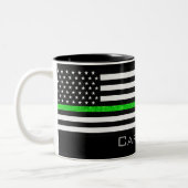 Personalized Name Thin Green Line Glitter Flag Two-Tone Coffee Mug (Left)