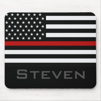 Personalized Name Thin Red Line Flag Mouse Pad by ThinBlueLineDesign at Zazzle