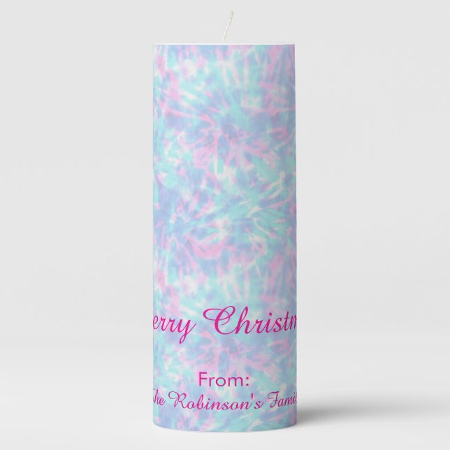 Personalized name Tie & Die Christmas Pillar Candle (Front)