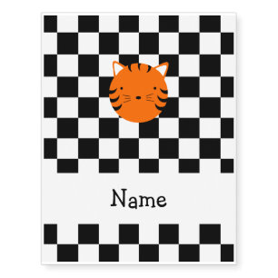 Personalized name tiger face black white checkers temporary tattoos