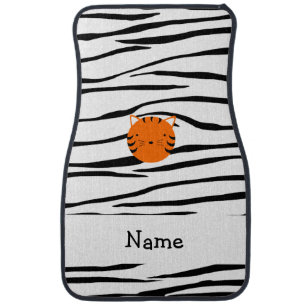 Personalized name tiger face zebra stripes car mat