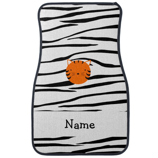 Personalized name tiger face zebra stripes car mat (Front)