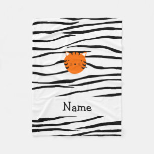Personalized name tiger face zebra stripes fleece blanket