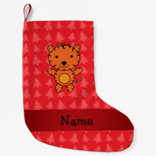 Personalized name tiger red christmas trees small christmas stocking