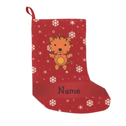 Personalized name tiger red snowflakes small christmas stocking