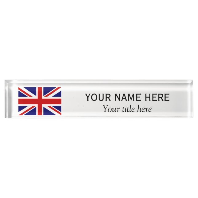 Personalized name title British Union Jack flag Name Plate (Front)
