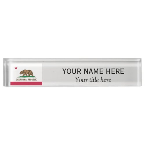 Personalized name title California Republic flag Nameplate