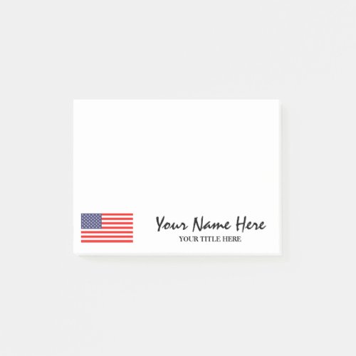 Personalized name  title patriotic American flag Post_it Notes
